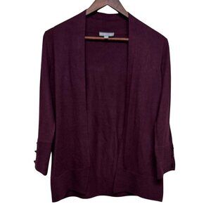 Evolution Womens XS Plum Cardigan Sweater With Buttoned 3/4 Sleeves & Open Front
